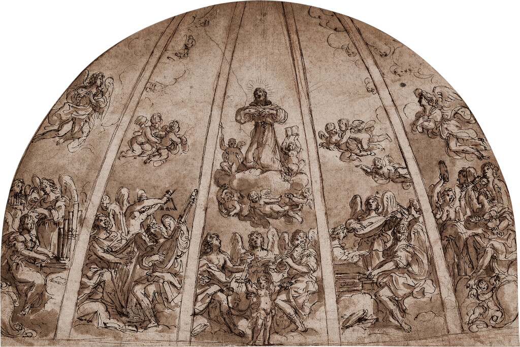 View full screen - View 1 of Lot 723. Design for an apse: The Apotheosis of St. Francis, surrounded by Angels.