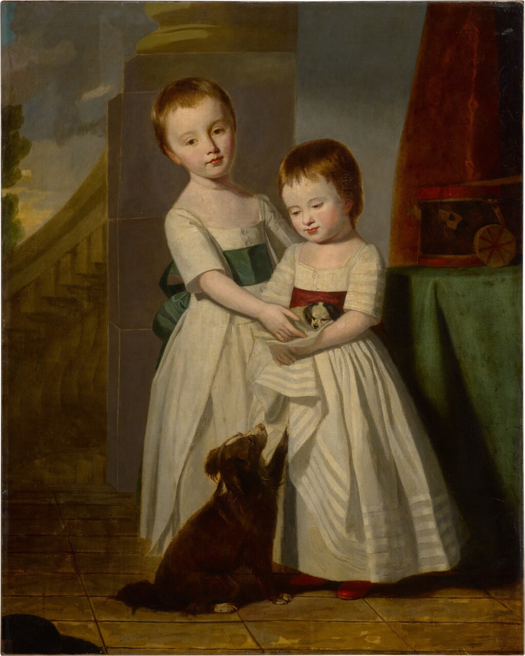 View full screen - View 1 of Lot 423. Portrait of a young boy and girl with their dog and puppy.