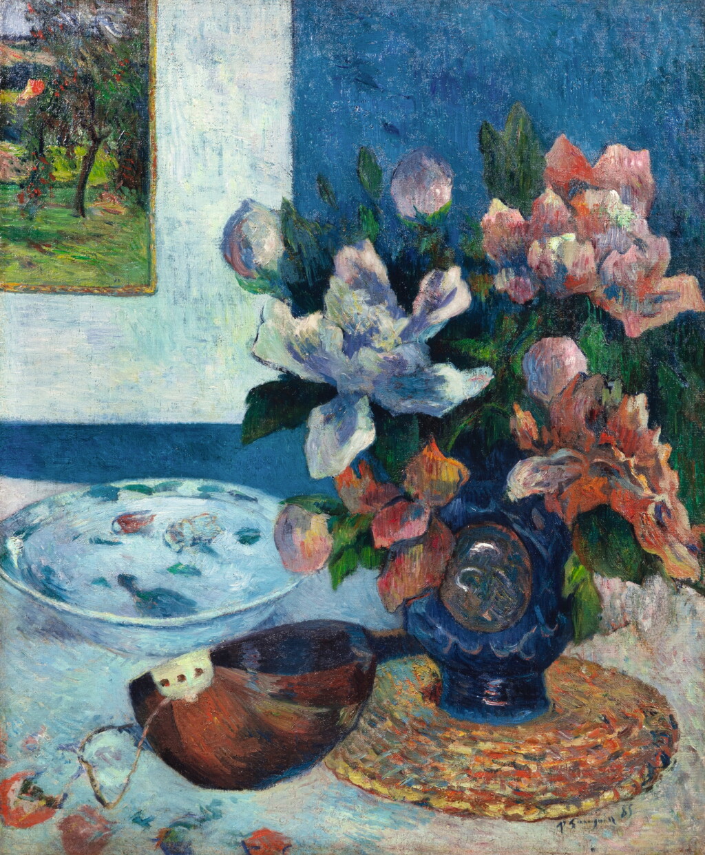 View full screen - View 1 of Lot 110. Nature morte avec pivoines de chine et mandoline.
