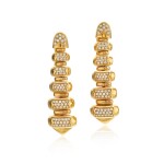 Pair of gold and diamond pendent ear clips, ‘Celtaura’