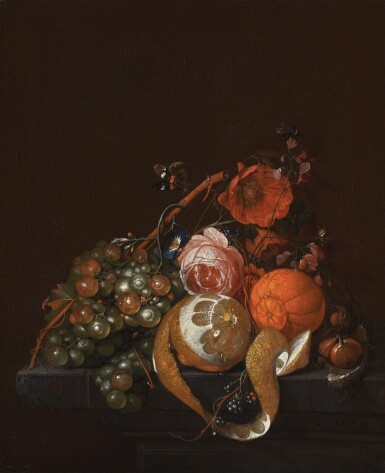 View full screen - View 1 of Lot 157. DAVID CORNELISZ. DE HEEM | Still life with flowers, a lemon, a tangerine and other fruit.
