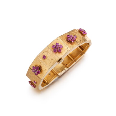 View full screen - View 1 of Lot 244. Gold and Ruby 'Hawaii' Bracelet-Watch.