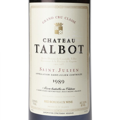 View full screen - View 1 of Lot 596. Château Talbot 1989 (6 BT).
