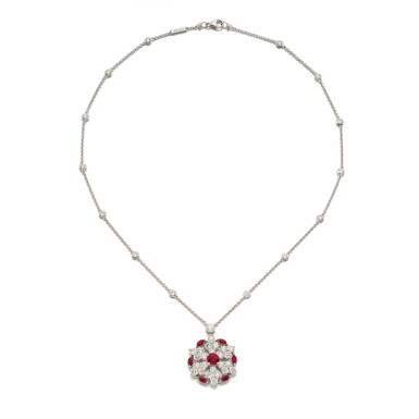 View full screen - View 1 of Lot 118. Ruby and Diamond Necklace, 'Snowflake'.