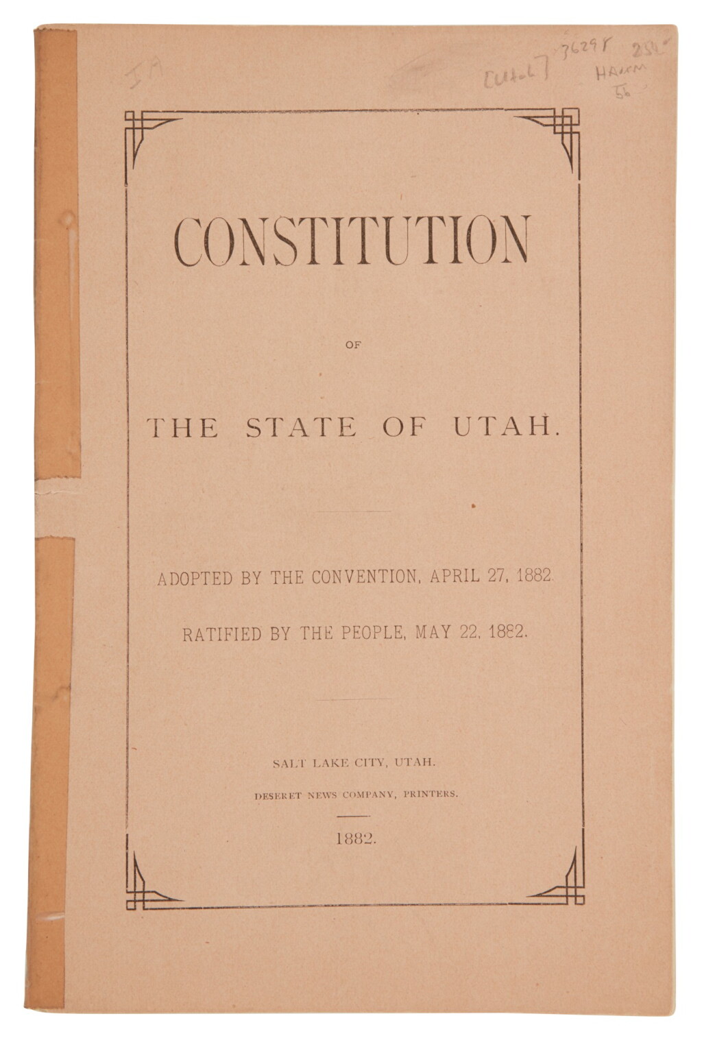 View full screen - View 1 of Lot 237. Utah | The Utah State Constitution, as ratified in 1882.