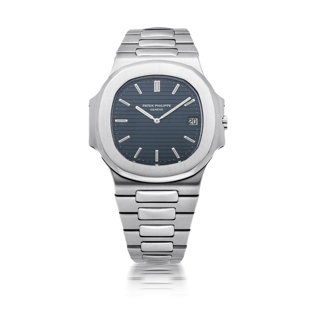 View full screen - View 1 of Lot 312. 'JUMBO' NAUTILUS, REF 3700/11A STAINLESS STEEL WRISTWATCH WITH DATE AND BRACELET MADE IN 1982.