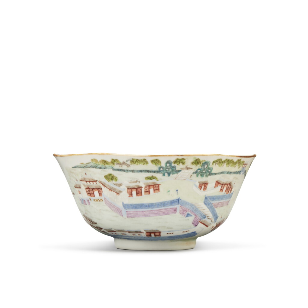 View full screen - View 1 of Lot 30. A famille-rose 'landscape' bowl, Qing dynasty, 19th century.