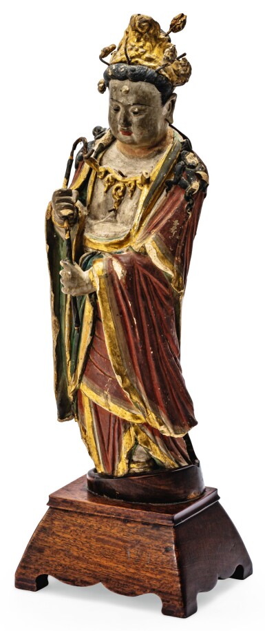 View full screen - View 1 of Lot 70. STATUETTE EN STUC POLYCHROME DYNASTIE MING | 明 彩繪泥塑仕女立像 | A polychrome stucco figure, Ming Dynasty.