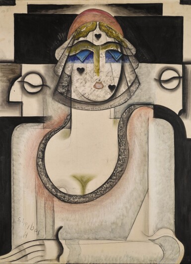 View full screen - View 1 of Lot 340. Portrait of a woman wearing a black veil.