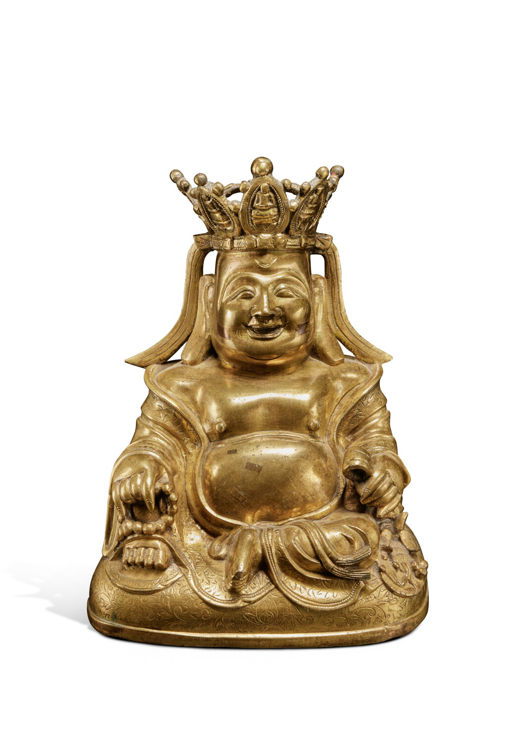 View full screen - View 1 of Lot 139. A gilt-bronze figure of Budai, Late Ming dynasty.