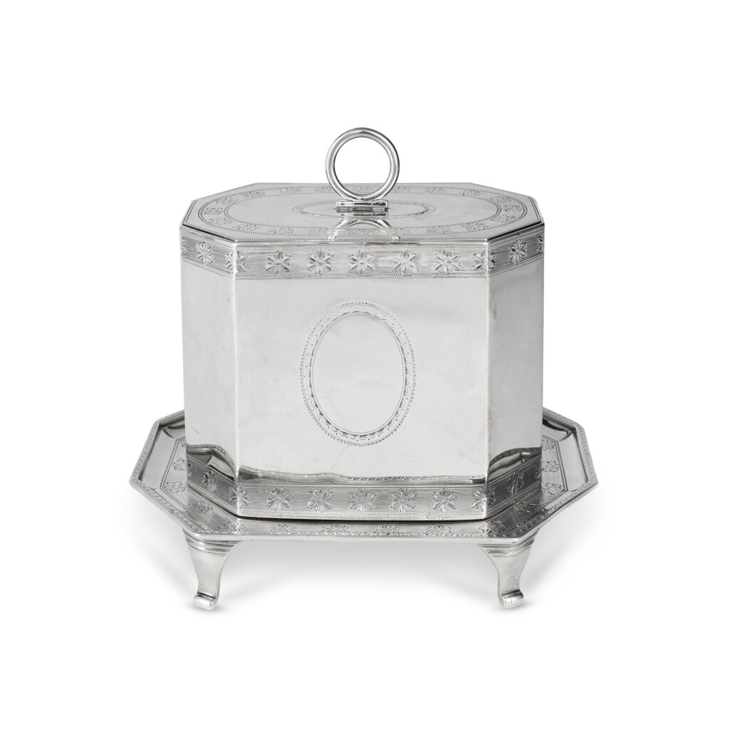 View full screen - View 1 of Lot 1838. A George III Silver Tea Caddy and Matching Stand, Andrew Fogelberg and Stephen Gilbert, London, 1786.