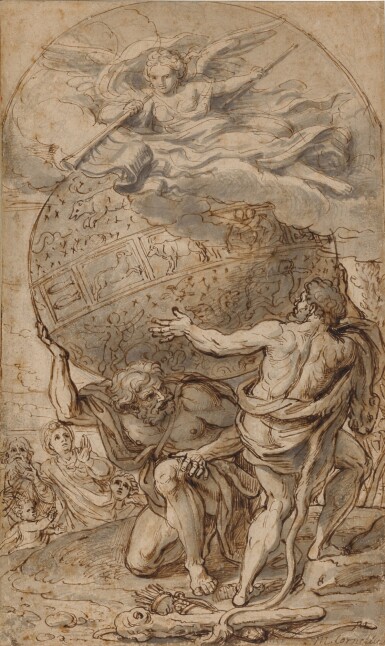 View full screen - View 1 of Lot 105. Atlas supporting the celestial globe with Hercules on the right.