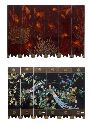 View full screen - View 1 of Lot 625. Applied Arts School of Thu Dau Mot 土龍木市應用美術學院 | Gold Fish of Abundance (frontal), Phasianus among Flowers (verso) 吉祥金魚(正面),花間雉雞(背面).