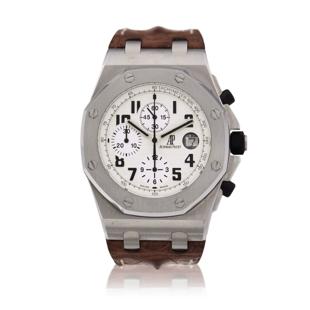 View full screen - View 1 of Lot 8. Reference 26020ST Royal Oak Offshore 'Safari' | A stainless steel chronograph wristwatch with date, Circa 2005 | 愛彼 26020ST 型號 Royal Oak Offshore 'Safari' | 精鋼計時腕錶備日期顯示,約2005年製.