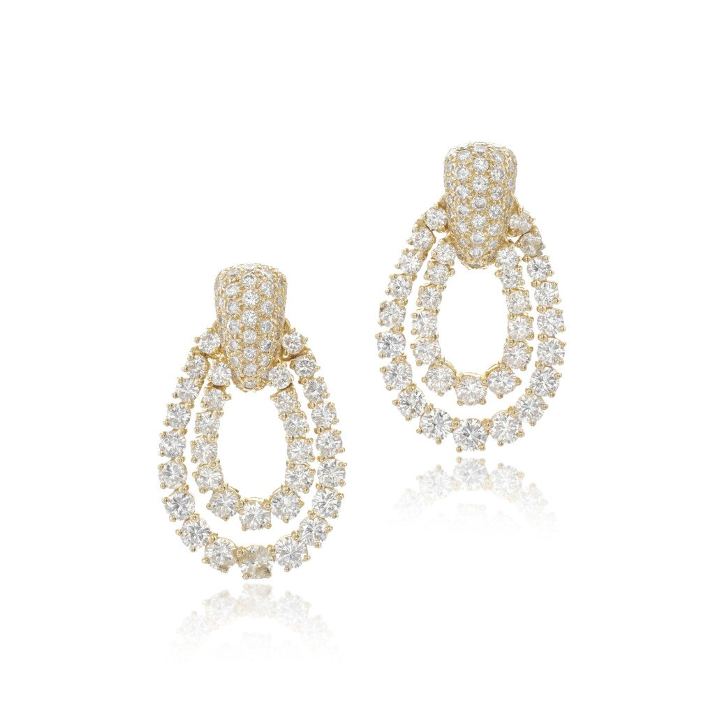 View full screen - View 1 of Lot 825. Pair of diamond ear clips.