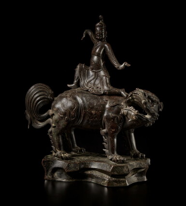 View full screen - View 1 of Lot 117. A large bronze 'lion and foreigner' censer and cover, Ming dynasty, 14th / 15th century.