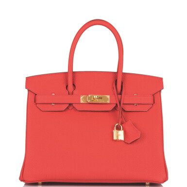 View full screen - View 1 of Lot 64. Hermès Geranium Birkin 30cm of Togo Leather with Gold Hardware.