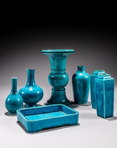 View full screen - View 1 of Lot 195. A study collection of twenty-five turquoise and aubergine-glazed wares, Qing dynasty, 18th - 19th century.