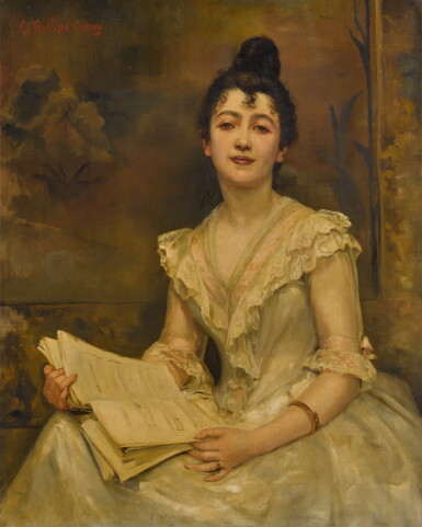 View full screen - View 1 of Lot 125. CAROLINE FEUILLAS-CREUSY | LADY IN WHITE READING A MUSIC SCORE.