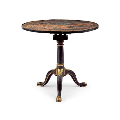 View full screen - View 1 of Lot 155. A George II Chinese Export Gilt and Black Lacquer Tripod Table, Mid-18th Century.