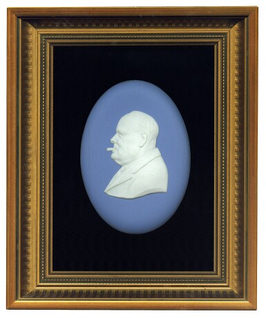 View full screen - View 1 of Lot 86.  [Winston Churchill] — Arnold Machin, artist | Wedgwood Portrait Medalion, commemorating Churchill's 90th birthday, 1964.