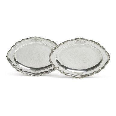 View full screen - View 1 of Lot 219. A PAIR OF GEORGE II SILVER MEAT DISHES, PAUL DE LAMERIE, LONDON, 1742.