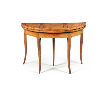 View full screen - View 1 of Lot 141. A LATE LOUIS XV SATINÉ AND AMARANTH 'BRELAN' GAME TABLE BY GILLES JOUBERT, CIRCA 1760-1770 | TABLE À JEU DE BRELAN EN PLACAGE DE SATINÉ ET D'AMARANTE DE LA FIN DE L'ÉPOQUE LOUIS XV, VERS 1760-1770, PAR GILLES JOUBERT.