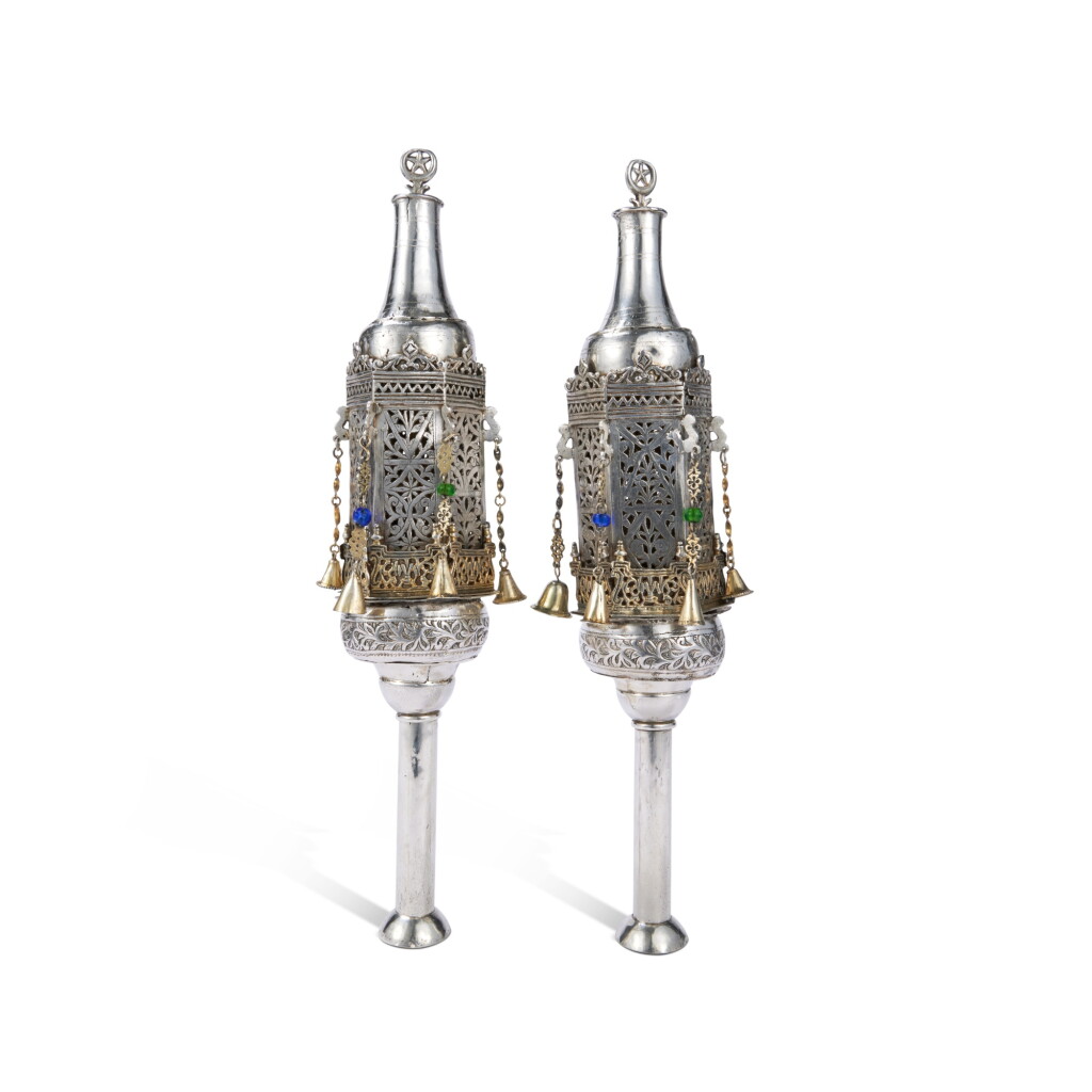 View full screen - View 1 of Lot 95. A Pair of Silver Torah Finials, Probably Eastern Mediterranean, 19th Century.