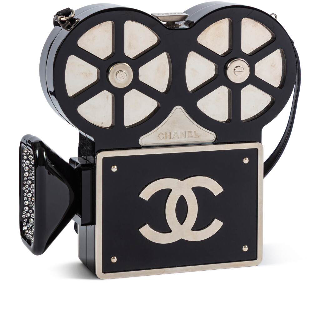 View full screen - View 1 of Lot 624. Black and Silver Lucite, Crystal and Metal Buonasera Movie Camera Paris-Rome Metiers D'Art Minaudière Silver Hardware, 2016.