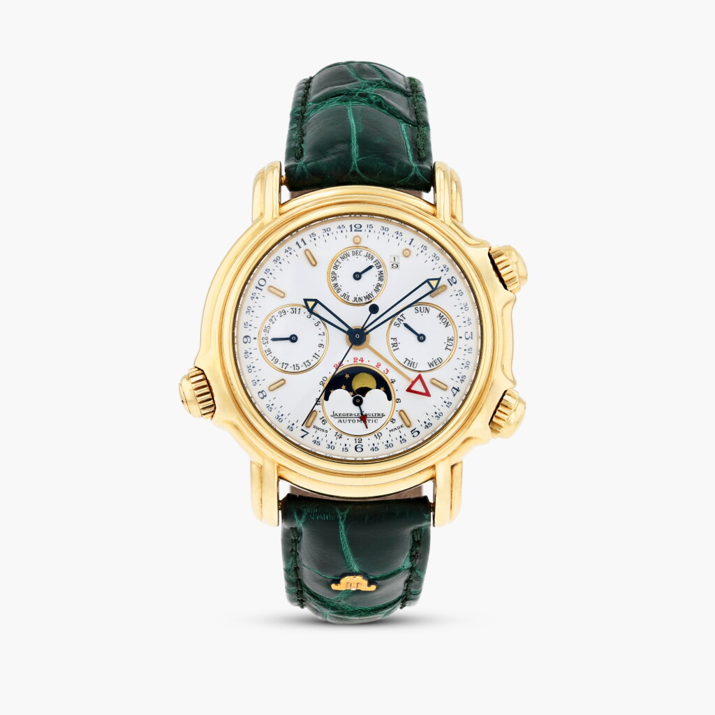 View full screen - View 1 of Lot 408. Calendrier Perpétuel - Grand Réveil, reference 180.1.99, yellow gold perpetual calendar wristwatch with alarm, moon phases and 24 hour indication, circa 1995.