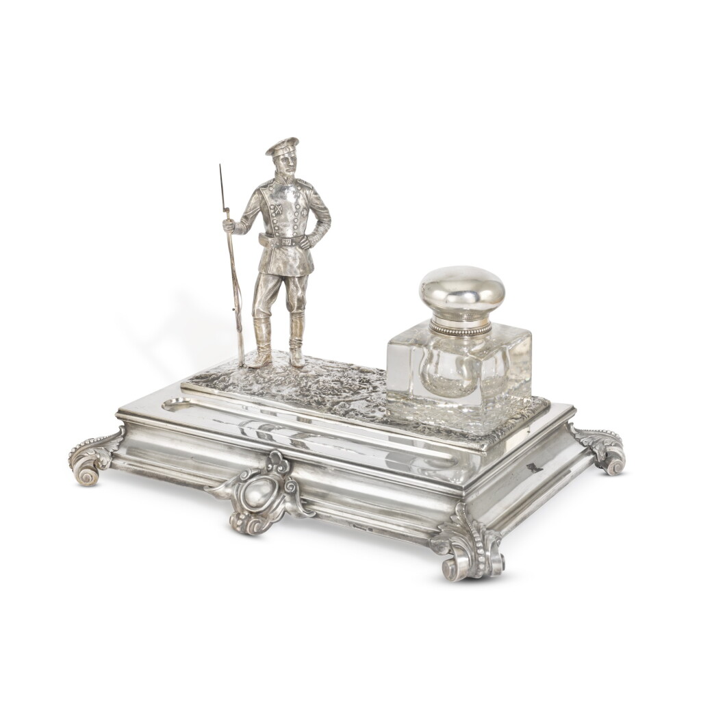 View full screen - View 1 of Lot 72. A silver and cut-glass figural inkwell, Grachev, St Petersburg, 1908-1917.