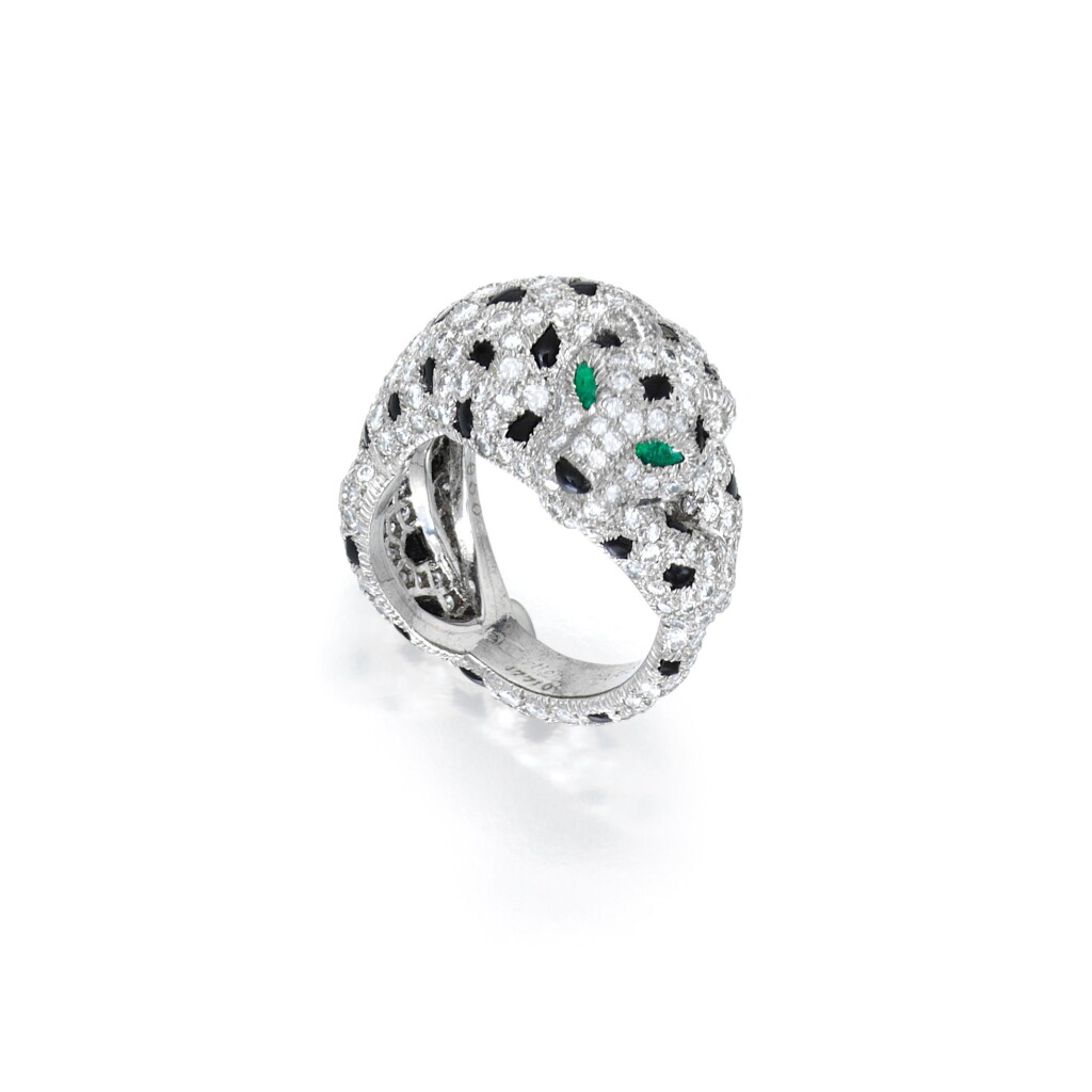 View full screen - View 1 of Lot 6. Cartier | Onyx, Emerald and Diamond 'Panthère' Ring, France.