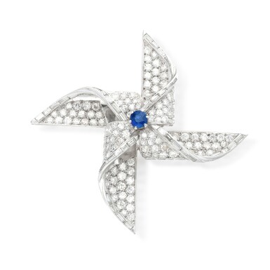 View full screen - View 1 of Lot 135. SAPPHIRE AND DIAMOND BROOCH.