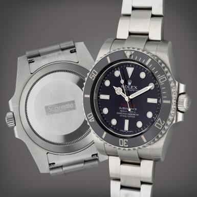 View full screen - View 1 of Lot 249. Reference 114060 Submariner Supreme ‘Fuck Em’ | A stainless steel automatic wristwatch with bracelet, Circa 2013.