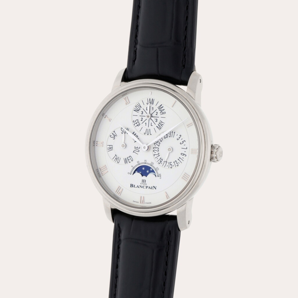 View full screen - View 1 of Lot 6. Villeret Quantième Perpétuel Phases de Lune | A limited edition white gold perpetual calendar wristwatch with moon phases and leap year indication | Circa 2024.