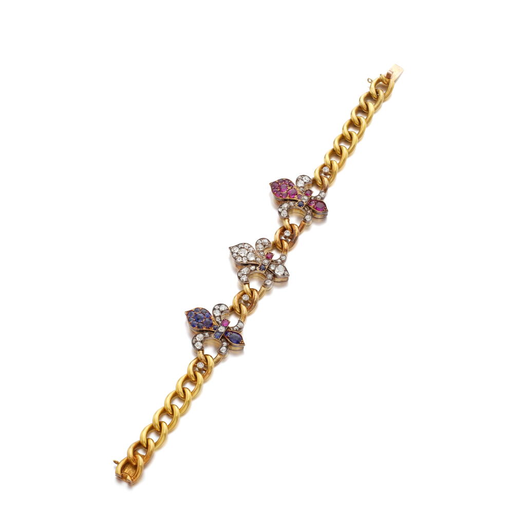 View full screen - View 1 of Lot 1075. Historical ruby, sapphire and diamond bracelet, circa 1880.