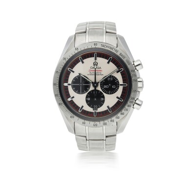 View full screen - View 1 of Lot 65. OMEGA | REFERENCE 35593200 SPEEDMASTER 'MICHAEL SCHUMACHER THE LEGEND SIXTH TITLE' A LIMITED EDITION STAINLESS STEEL AUTOMATIC CHRONOGRAPH WRISTWATCH WITH DATE AND BRACELET, CIRCA 2005.
