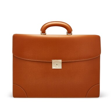 View full screen - View 1 of Lot 424. Valextra: A brown leather briefcase with gold plated hardware.