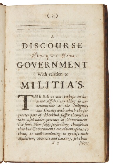 View full screen - View 1 of Lot 172. Andrew Fletcher of Saltoun, 4 works bound in one, from the library of Henry Home, Lord Kames.