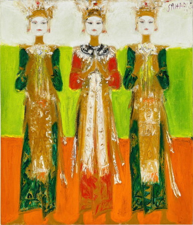View full screen - View 1 of Lot 722. Srihadi Sudarsono 斯裡哈迪·蘇達索諾 | Wanita dan Sajen I 攜帶供品的仕女.