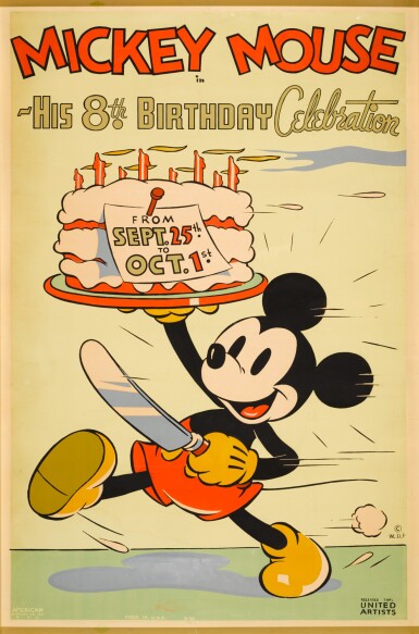 View full screen - View 1 of Lot 11. MICKEY MOUSE HIS 8TH BIRTHDAY CELEBRATION (1936) POSTER, US.