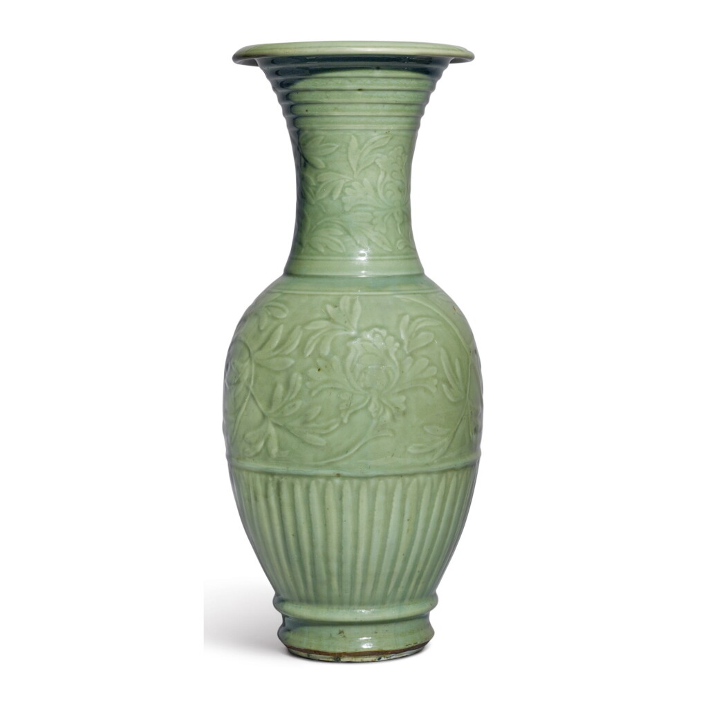 View full screen - View 1 of Lot 506. A LARGE 'LONGQUAN' CELADON-GLAZED BALUSTER VASE, YUAN DYNASTY.