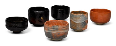View full screen - View 1 of Lot 104. SIX RAKU CHAWAN, ALL SEALED RAKU, EDO-HEISEI PERIOD, 18TH-20TH CENTURY.