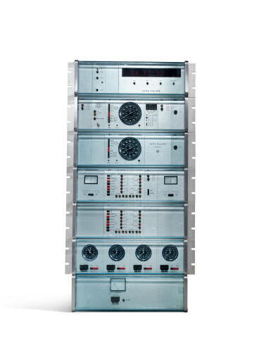 View full screen - View 1 of Lot 348. An integrated electronic master clock system with seven piece rack tower, Circa 1974.