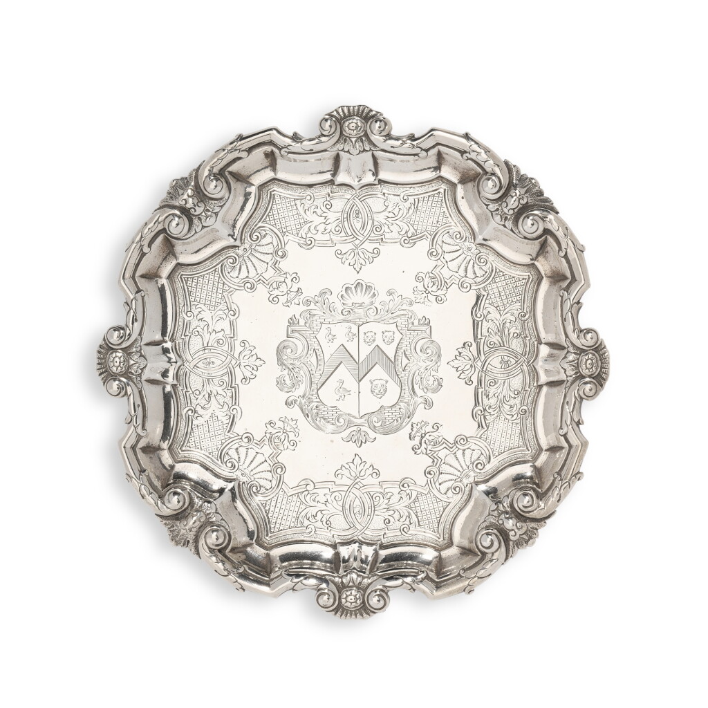 View full screen - View 1 of Lot 40. A George II silver waiter, Paul de Lamerie, London, 1732.