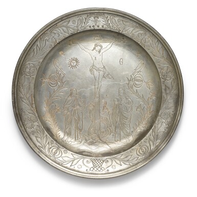View full screen - View 1 of Lot 248. A large French pewter 'Crucifixion' dish, circa 1762.