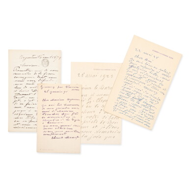 View full screen - View 1 of Lot 38. 4 lettres autographes signées, 1875-1925, avec une liste autographe de tableaux..