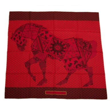 View full screen - View 1 of Lot 192. Hermès "A Cheval Sur Mon Carre" Silk Twill Scarf 90cm.