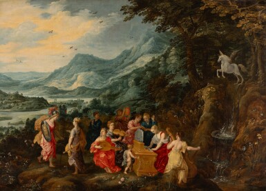 View full screen - View 1 of Lot 2. Landscape with Minerva and the muses.