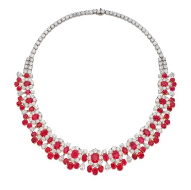 View full screen - View 1 of Lot 48. Ruby and Diamond Necklace.